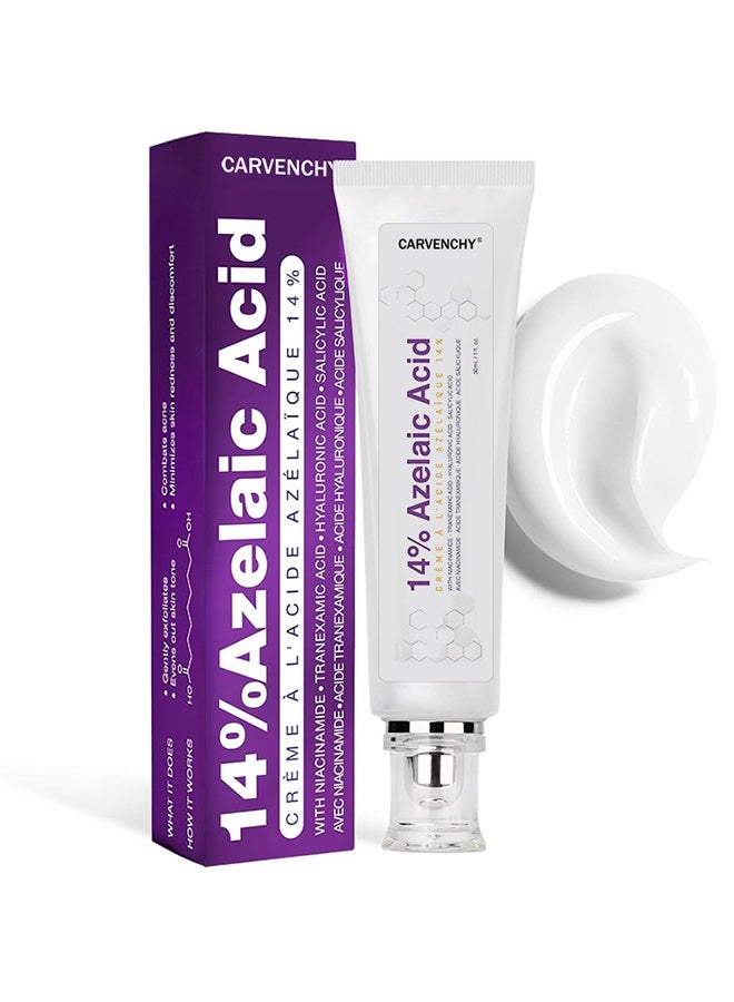 CARVENCHY 14% Azelaic Acid - for Face, Redness-Soothing Azelaic Acid Facial Cream for Uneven Tone, Blemish-Prone Skin, Pore Care and Skin Clarity Support - Image 1